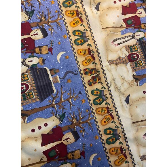 Vintage DEBBIE MUMMS Country Whimsy Cotton Fabric BTHY Border Snowman Print NOS - Picture 1 of 2